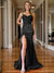 Trumpet/Mermaid Prom Dress Spaghetti Straps V-Neck Sleeveless Floor-length Long Formal Dresses with Split Side