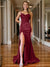 Trumpet/Mermaid Prom Dress Spaghetti Straps V-Neck Sleeveless Floor-length Long Formal Dresses with Split Side
