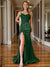 Trumpet/Mermaid Prom Dress Spaghetti Straps V-Neck Sleeveless Floor-length Long Formal Dresses with Split Side