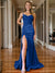 Trumpet/Mermaid Prom Dress Spaghetti Straps V-Neck Sleeveless Floor-length Long Formal Dresses with Split Side