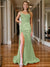 Trumpet/Mermaid Prom Dress Spaghetti Straps V-Neck Sleeveless Floor-length Long Formal Dresses with Split Side