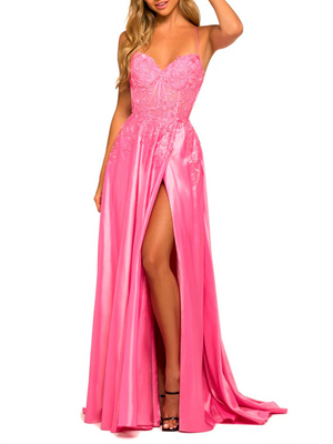 A-Line/Princess Spaghetti Straps Floor-length Prom Dresses