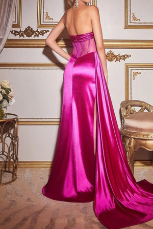 Sheath/Column Satin Strapless Sleeveless Floor-Length Evening Dresses With Split Side