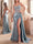 Sheath/Column Prom Dresses Basque Waist Spaghetti Straps Corset Long Formal Dress Sleeveless Floor-length Sparkle Ruched