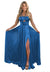 A-Line/Princess Long Prom Dress Metallic Satin Party Dress Spaghetti Straps Sleeveless Floor-length With Side Split