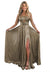 A-Line/Princess Long Prom Dress Metallic Satin Party Dress Spaghetti Straps Sleeveless Floor-length With Side Split
