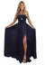 A-Line/Princess Long Prom Dress Metallic Satin Party Dress Spaghetti Straps Sleeveless Floor-length With Side Split