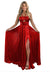 A-Line/Princess Long Prom Dress Metallic Satin Party Dress Spaghetti Straps Sleeveless Floor-length With Side Split