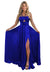 A-Line/Princess Long Prom Dress Metallic Satin Party Dress Spaghetti Straps Sleeveless Floor-length With Side Split