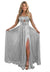 A-Line/Princess Long Prom Dress Metallic Satin Party Dress Spaghetti Straps Sleeveless Floor-length With Side Split