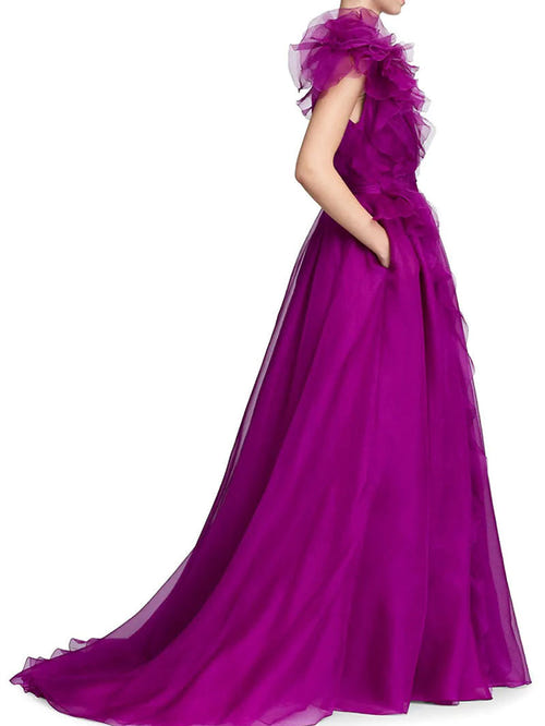 A-Line/Princess Evening Dress V Neck Sleeveless Floor-length Floral Dresses with Split Side Formal