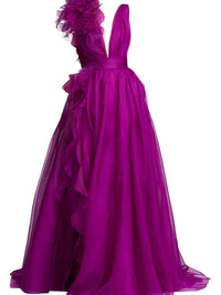 A-Line/Princess Evening Dress V Neck Sleeveless Floor-length Floral Dresses with Split Side Formal
