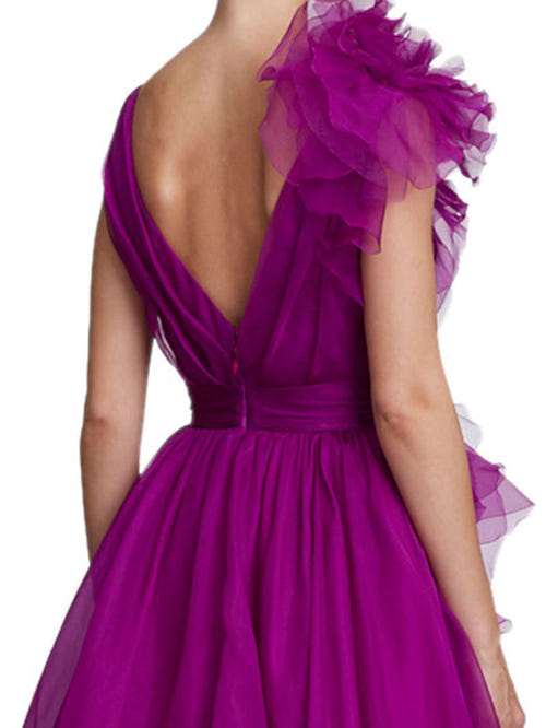 A-Line/Princess Evening Dress V Neck Sleeveless Floor-length Floral Dresses with Split Side Formal
