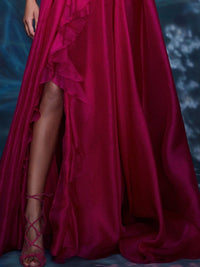 A-Line/Princess Evening Dress V Neck Sleeveless Floor-length Floral Dresses with Split Side Formal