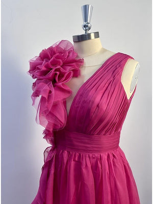 A-Line/Princess Evening Dress V Neck Sleeveless Floor-length Floral Dresses with Split Side Formal