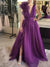 A-Line/Princess Evening Dress V Neck Sleeveless Floor-length Floral Dresses with Split Side Formal