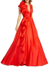 A-Line/Princess Evening Dress V Neck Sleeveless Floor-length Floral Dresses with Split Side Formal