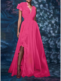 A-Line/Princess Evening Dress V Neck Sleeveless Floor-length Floral Dresses with Split Side Formal