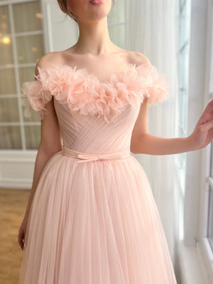 A-Line/Princess Sweetheart Off-the-Shoulder Ankle-Length Prom Dress with Embroidered Flowers