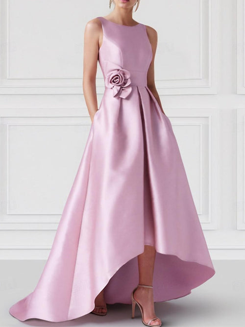 A-Line/Princess Boat Neck Sleeveless Floor-Length Evening Dresses with Pocket
