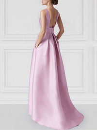 A-Line/Princess Boat Neck Sleeveless Floor-Length Evening Dresses with Pocket