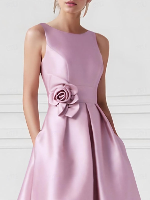 A-Line/Princess Boat Neck Sleeveless Floor-Length Evening Dresses with Pocket