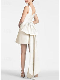 A-Line/Princess Little White Dress V-Neck Mini Cocktail Dresses with Bow Wedding Dress