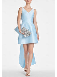 A-Line/Princess Little White Dress V-Neck Mini Cocktail Dresses with Bow Wedding Dress