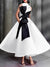 Ball Gown High Neck Cocktail Dresses Ankle-Length Color Block Elegant Formal Gown with Bowknot