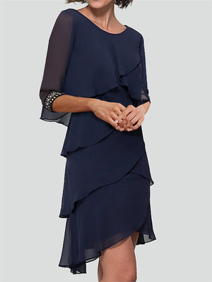 Sheath/Column Mother of the Bride Dresses Half Sleeves Cocktail Dresses with with Rhinestone Ruffles