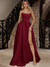 A-Line/Princess Strapless Sleeveless Floor-Length  Satin With Split Side Evening Dresses