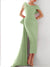 Sheath/Column  One Shoulder Sleeveless Sweep/Brush Train Evening Gown Elegant Dress Formal Satin with Feather Bow(s)
