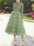 A-Line Cocktail Dress Formal Jewel Neck Long Sleeve Tea Length Mother of the Bride Dresses with Sequin Tiered