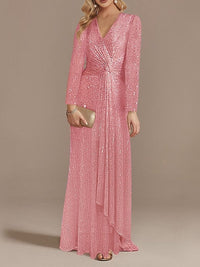 Mermaid/Trumpet V-Neck Long Sleeves Floor-Length Party Cocktail Dress with Sequins