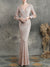 Mermaid/Trumpet V-Neck Long Sleeves Floor-Length Party Cocktail Dress with Sequins