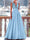 A-Line Evening Dresses Floor Length Formal Gown with Belt Sleeveless V Neck Pocket Satin with Sequins