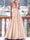 A-Line Evening Dresses Floor Length Formal Gown with Belt Sleeveless V Neck Pocket Satin with Sequins