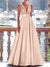 A-Line Evening Dresses Floor Length Formal Gown with Belt Sleeveless V Neck Pocket Satin with Sequins