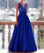 A-Line Evening Dresses Floor Length Formal Gown with Belt Sleeveless V Neck Pocket Satin with Sequins