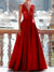 A-Line Evening Dresses Floor Length Formal Gown with Belt Sleeveless V Neck Pocket Satin with Sequins