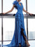 A-Line  Court Train Sleeveless V Neck Chiffon Prom Dress  with Ruffles Shoulder Flower