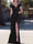 Column Floor Length Sleeveless V Neck Evening Dress Stretch Crepe With Feather