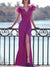 Column Floor Length Sleeveless V Neck Evening Dress Stretch Crepe With Feather