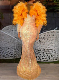Mermaid/Trumpet Feather Evening Dress Floor Length Long Sleeve V Neck Formal Dress Sparkle & Shine Dress Sequined