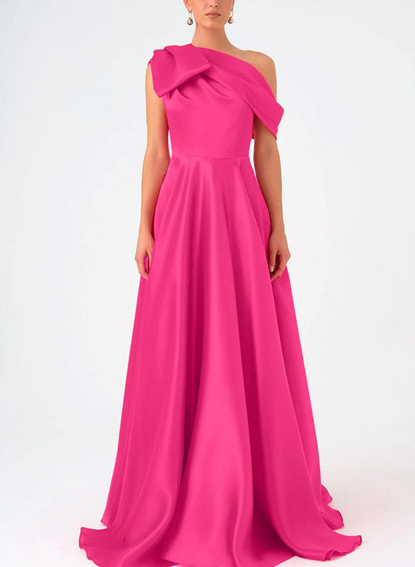A-Line/Princess One-Shoulder Floor Length  Sleeveless Mother Of The Bride Dresses Prom Dress  Satin  With Bow(s)