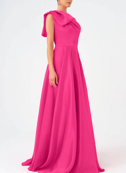 A-Line/Princess One-Shoulder Floor Length  Sleeveless Mother Of The Bride Dresses Prom Dress  Satin  With Bow(s)