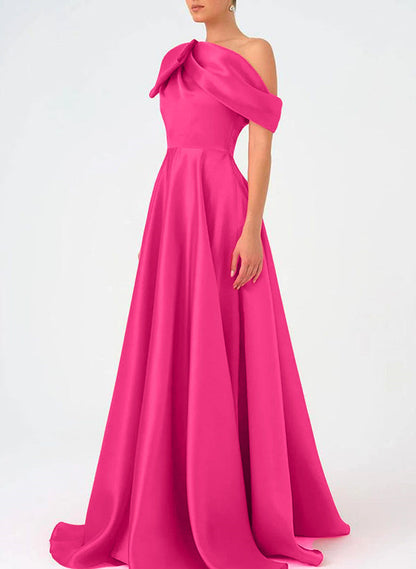 A-Line/Princess One-Shoulder Floor Length  Sleeveless Mother Of The Bride Dresses Prom Dress  Satin  With Bow(s)