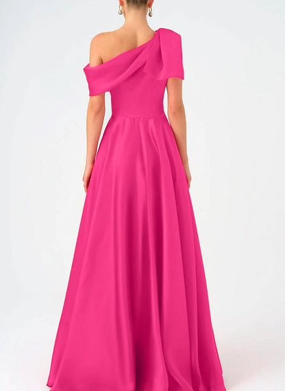 A-Line/Princess One-Shoulder Floor Length  Sleeveless Mother Of The Bride Dresses Prom Dress  Satin  With Bow(s)