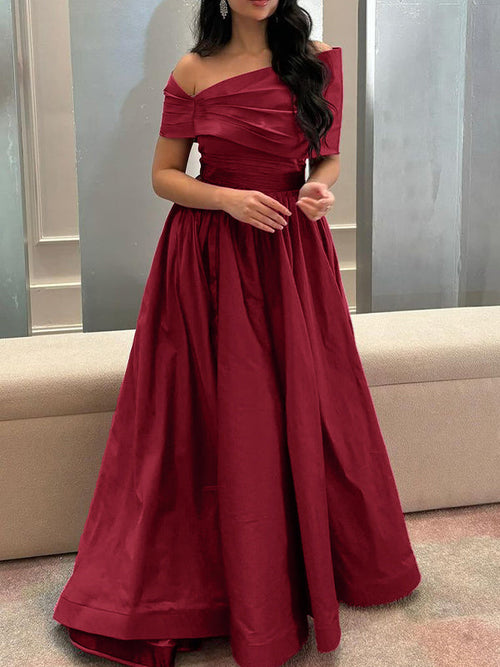 A-Line/Princess Off-the-shoulder Sleeveless Floor Length Satin Evening Dresses