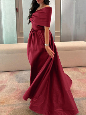 A-Line/Princess Off-the-shoulder Sleeveless Floor Length Satin Evening Dresses